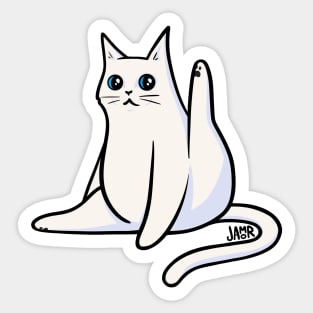 White Cat Leg Up Sticker